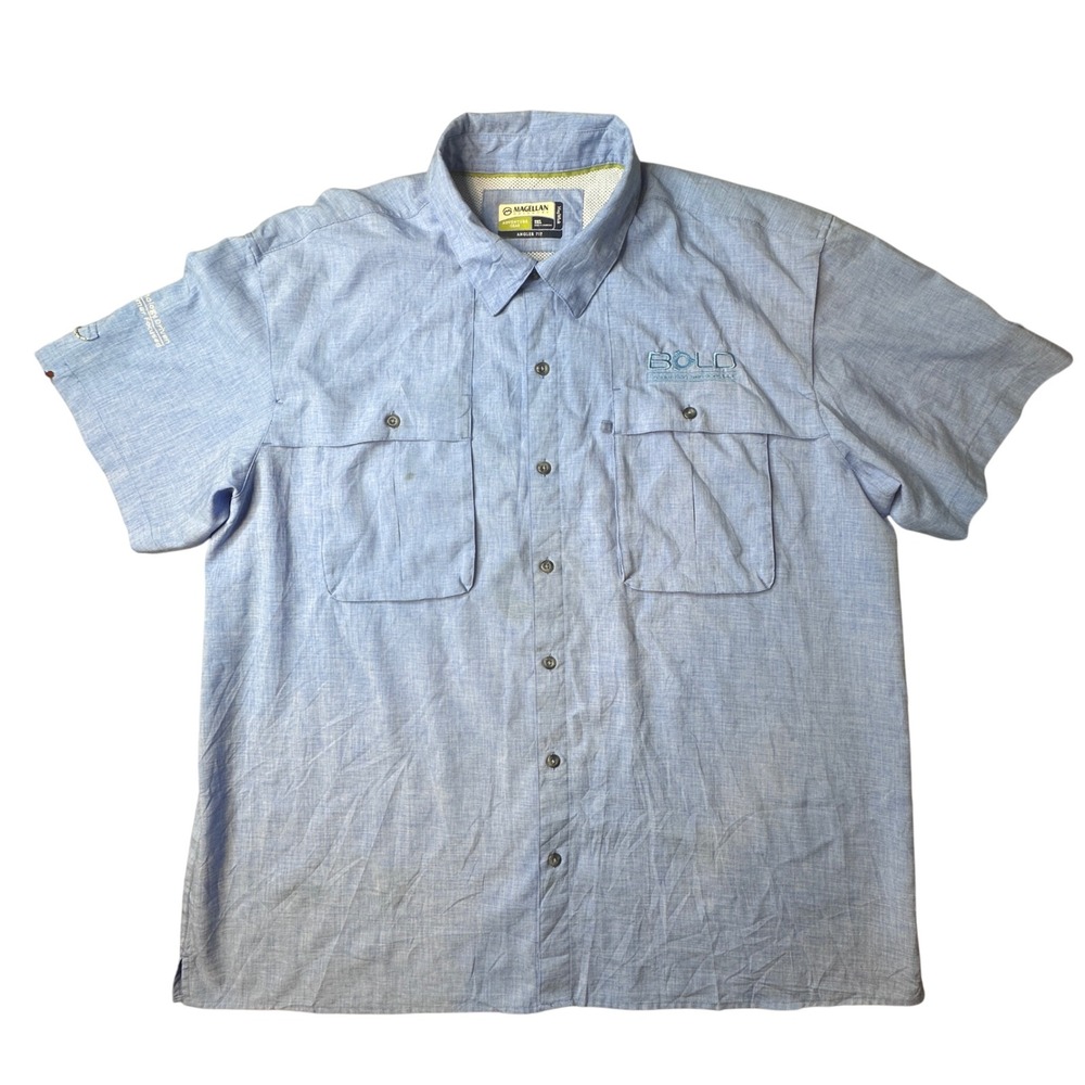 Magellan Fishing Shirt Mens 2XL Blue MagWick Angler Fit Short Sleeve Button Down